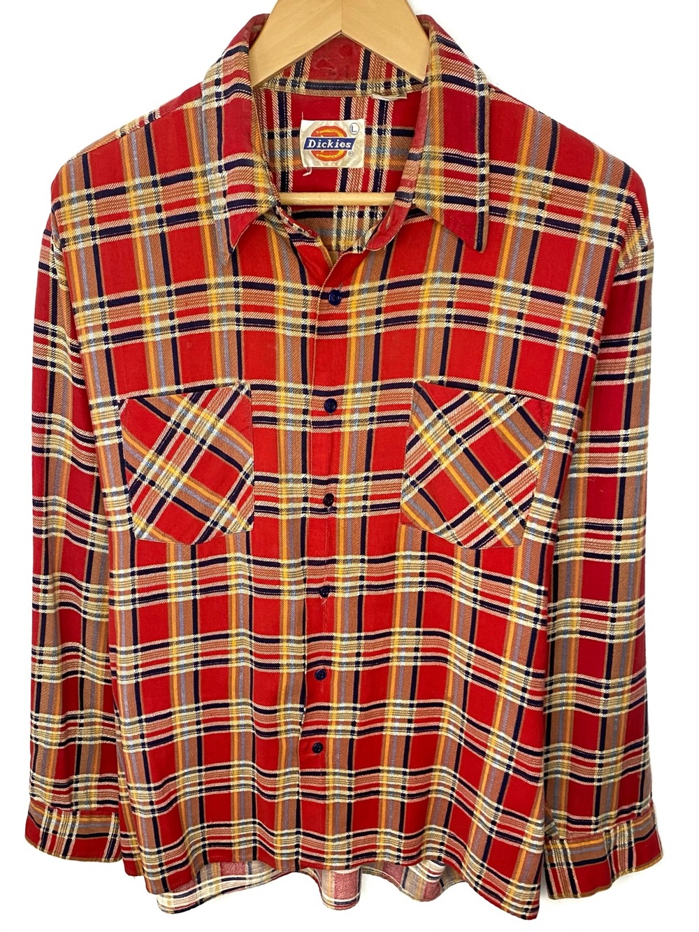 Vintage 80’s Dickies Men’s Sanforized Cotton Double Pocket Plaid Flannel Shirt L